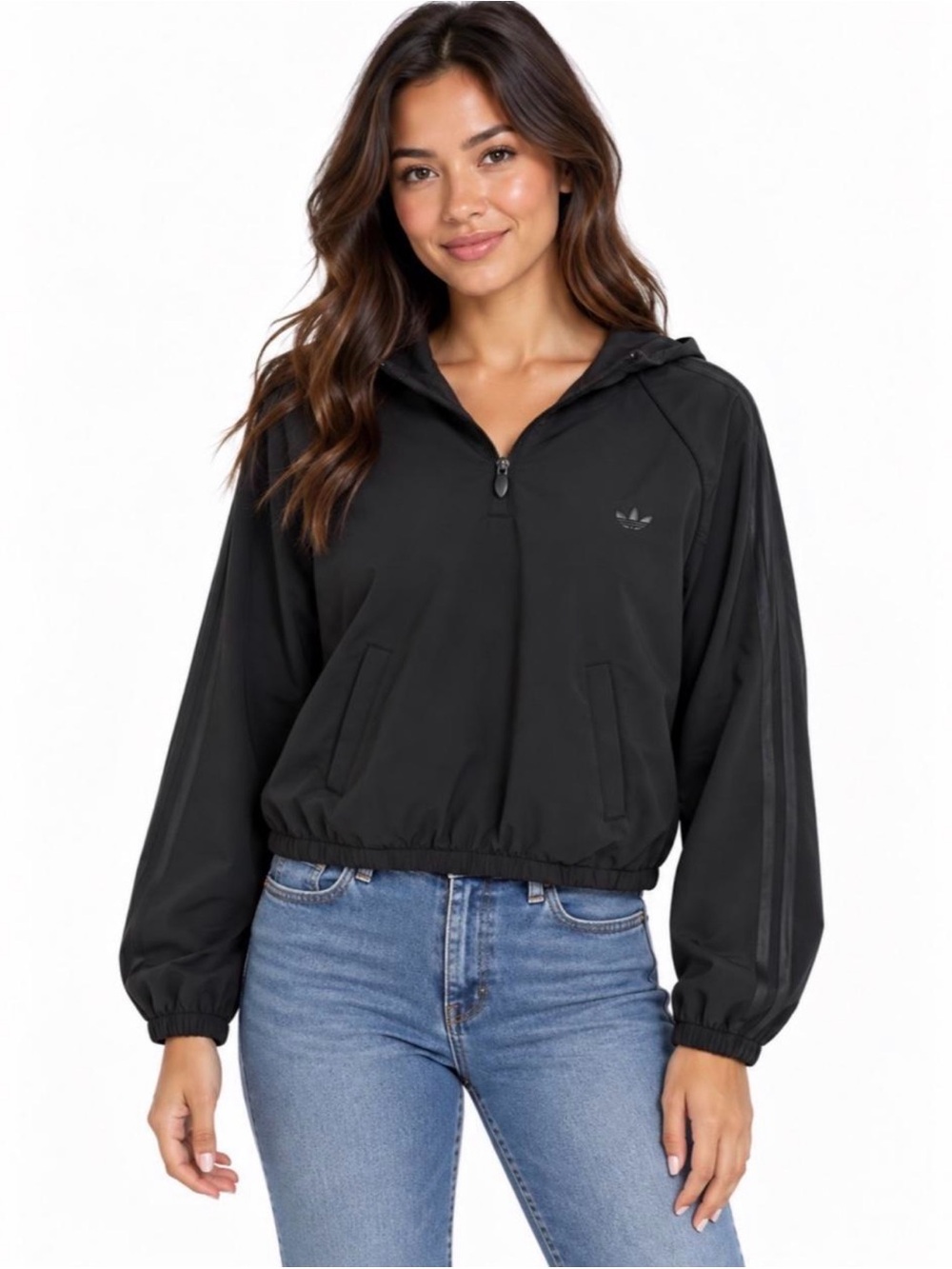Adidas Women's Black Half-Zip Hooded Windbreaker
